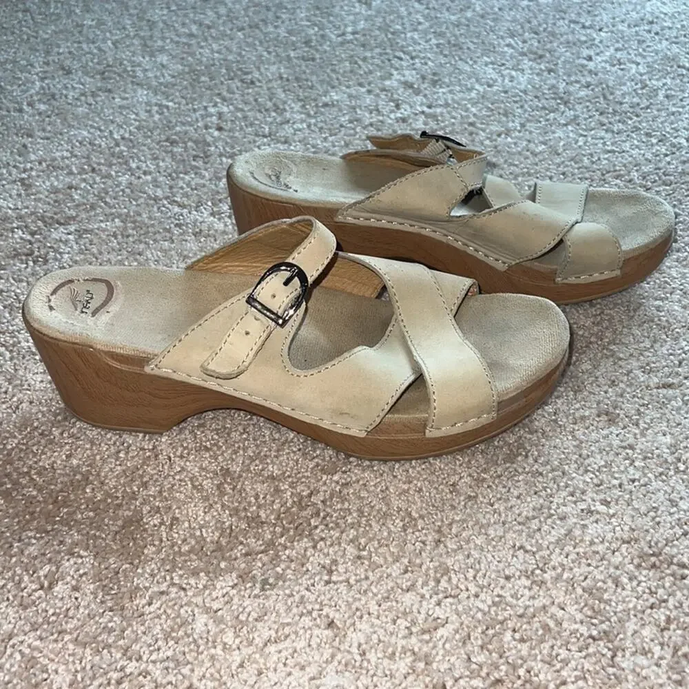 Dansko Leather Strappy Beige Slide Sandals - Size 41 - Picture 2 of 10